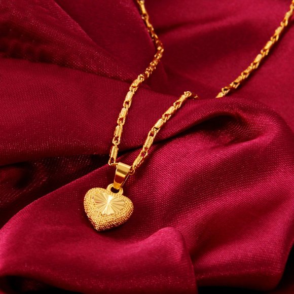 24k Gold Plated Heart Pendant Necklace For Women and Girls, Valentines Day Gift, - Picture 2 of 7